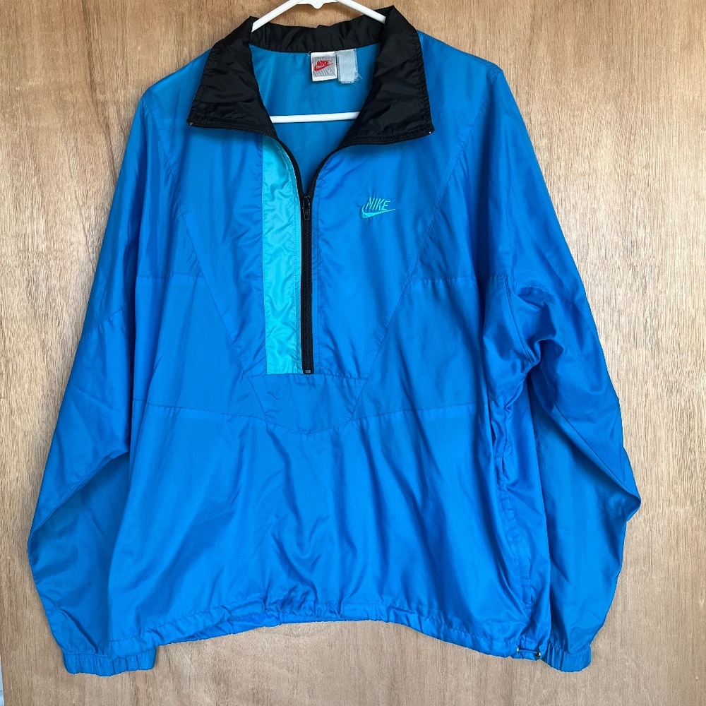 Vintage 90s Nike Men's Cobalt Blue Half Zip Fall Windbreaker Jacket Large L